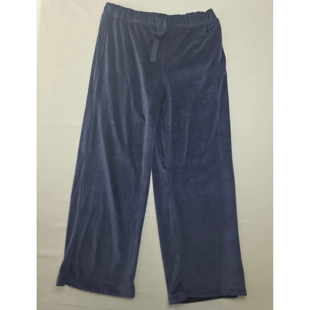 Roudelain Womens Velour 2 Pc Pajama Set Navy Large Henley Cozy Sleepwear PJs NWT